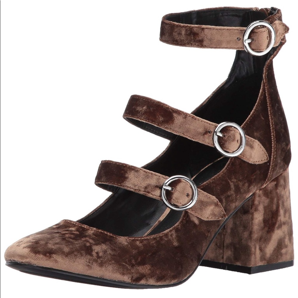NIB Plush Velvet Multiple Straps Mary Jane Pump - Picture 3 of 5